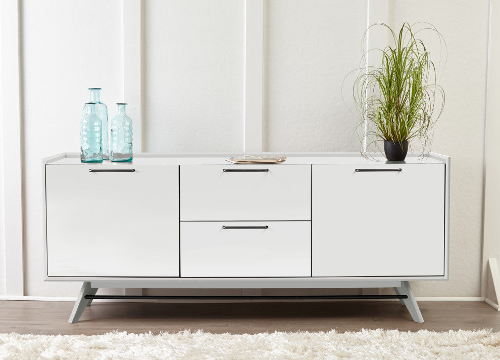 Mid-Century Modern 3-Section Sideboard, White