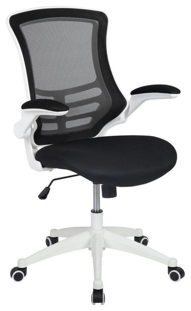 Mid-Back Black Mesh Swivel Ergonomic Task Office Chair with White Frame and...