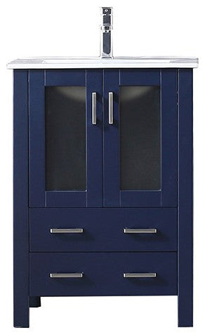 Volez 24" Navy Blue Single Vanity Cabinet Integrated Top Integrated Square Sink