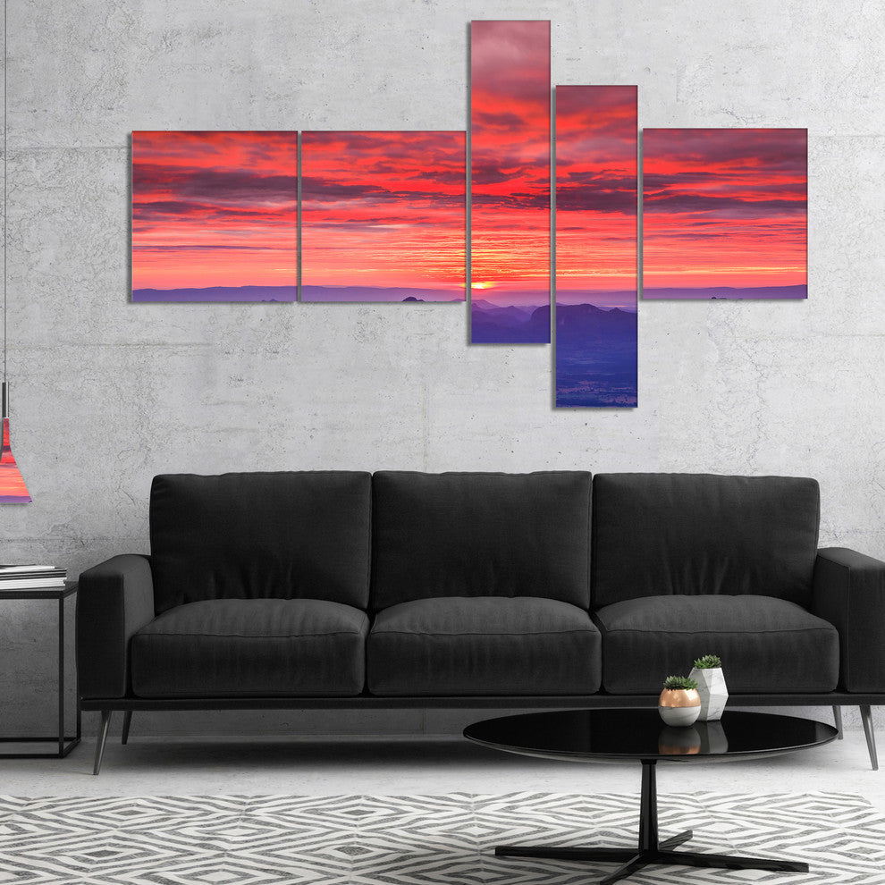 First Light Morning Sunrise, Skyline Photography Canvas Art, 60"x32", 5 panels