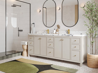 Chicago 84" Double Sink Bathroom Vanity, Fine Grain 2" Empira Quartz
