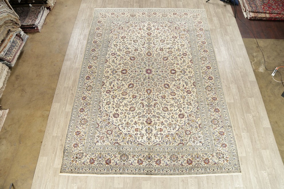 Consigned, Traditional Vintage Persian Hand-Knotted Oriental Rug, Beige, 9x13
