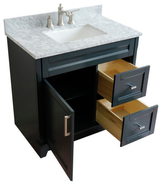 37" Single Sink Vanity, Dark Gray Finish With White Carrara Marble