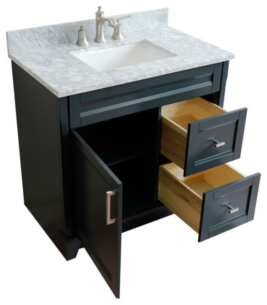 37" Single Sink Vanity, Dark Gray Finish With White Carrara Marble