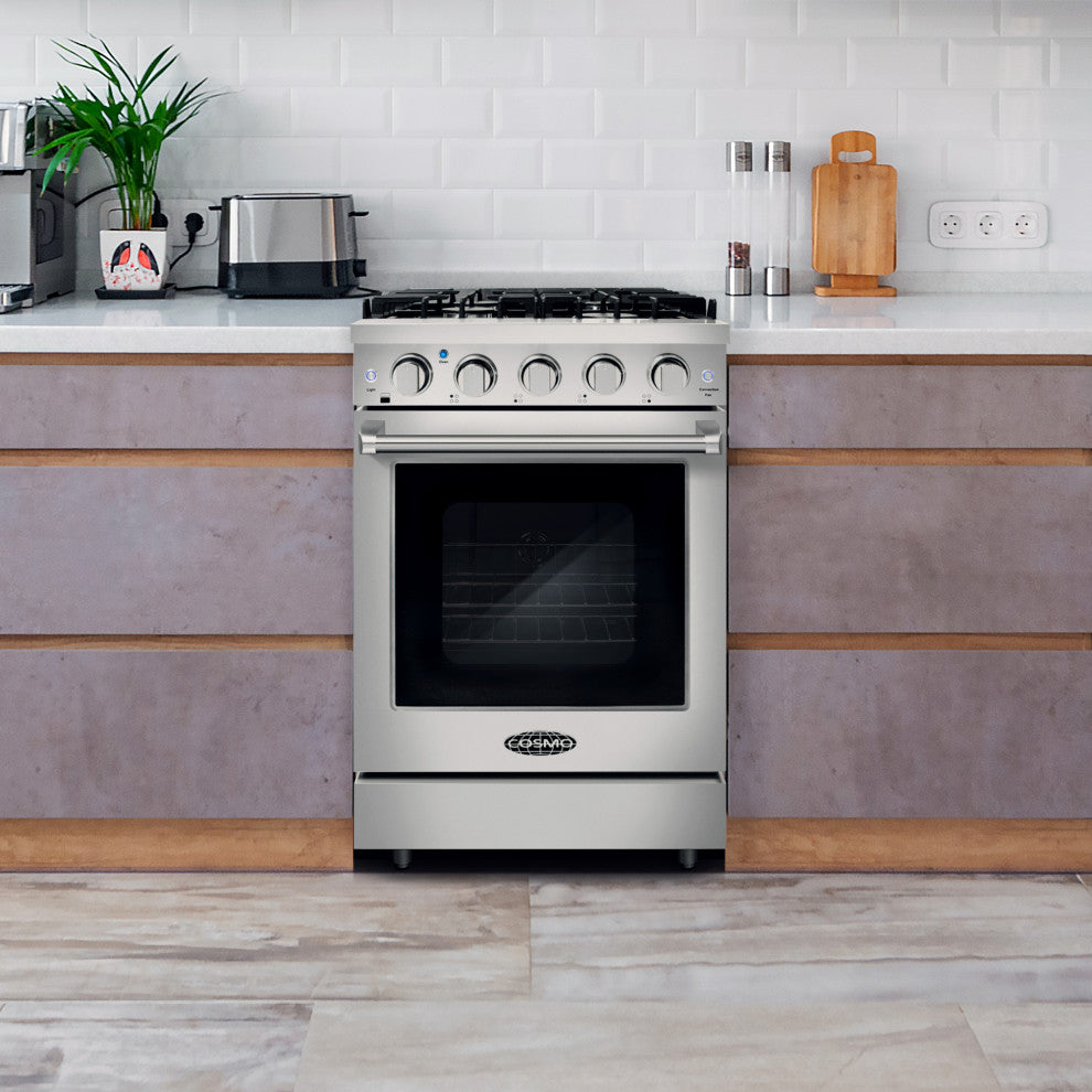 24" Slide-In Freestanding Gas Range With 4 Sealed Burners, Cast Iron Grates