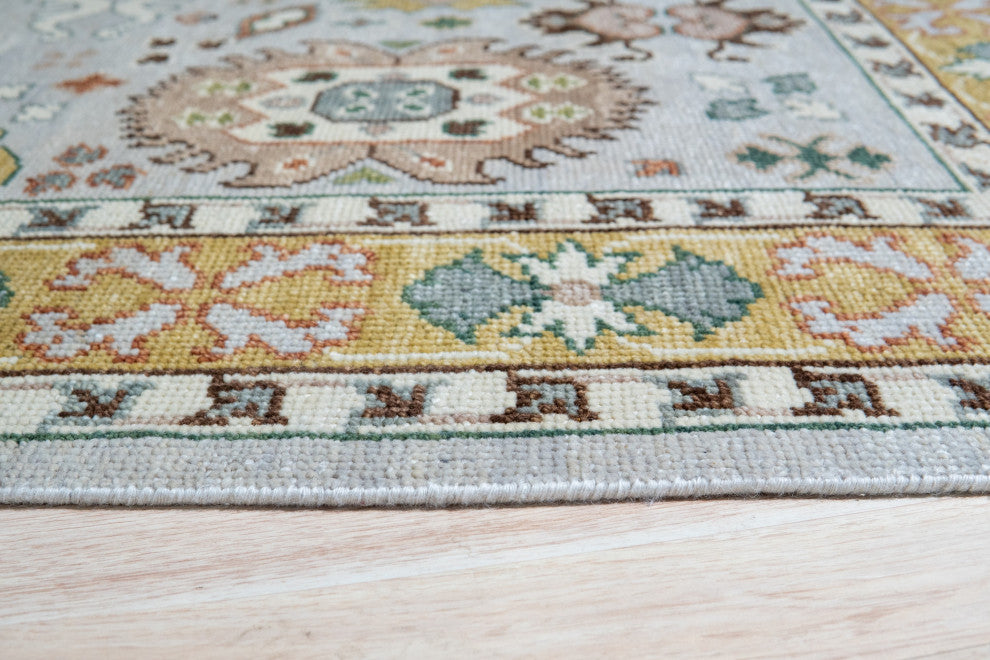 Hand-Knotted Wool Gray/Gold Traditional All Over Traditional Knot Rug, 7'6x9'6