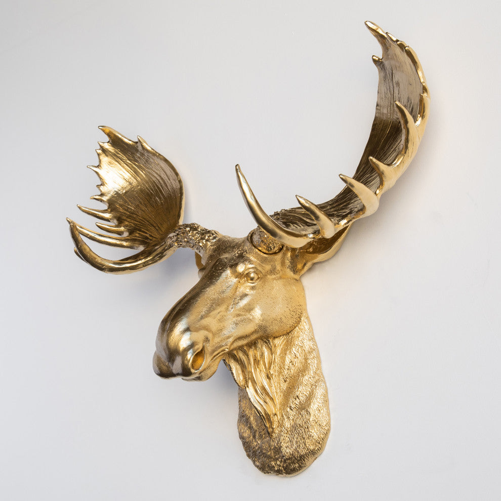 Faux Taxidermy Moose Head Wall Mount, Gold