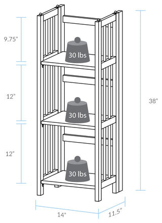 3-Shelf Folding Bookcase 14" Wide, Walnut
