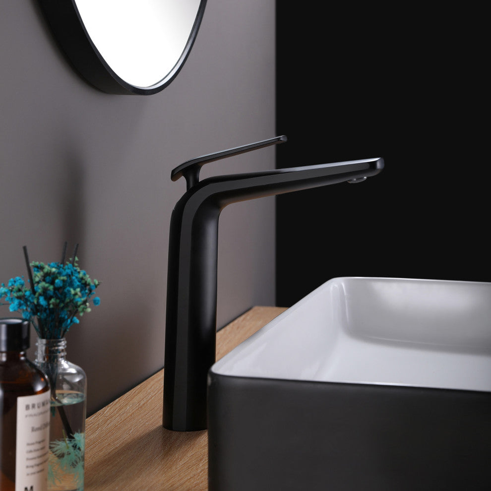 Deck Mounted Single Hole Bathroom Faucet, Matte Black