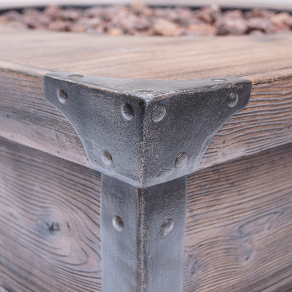 GDF Studio Madge Outdoor Brown 32" Square Fire Pit, 40,000 BTU, Wood Grain