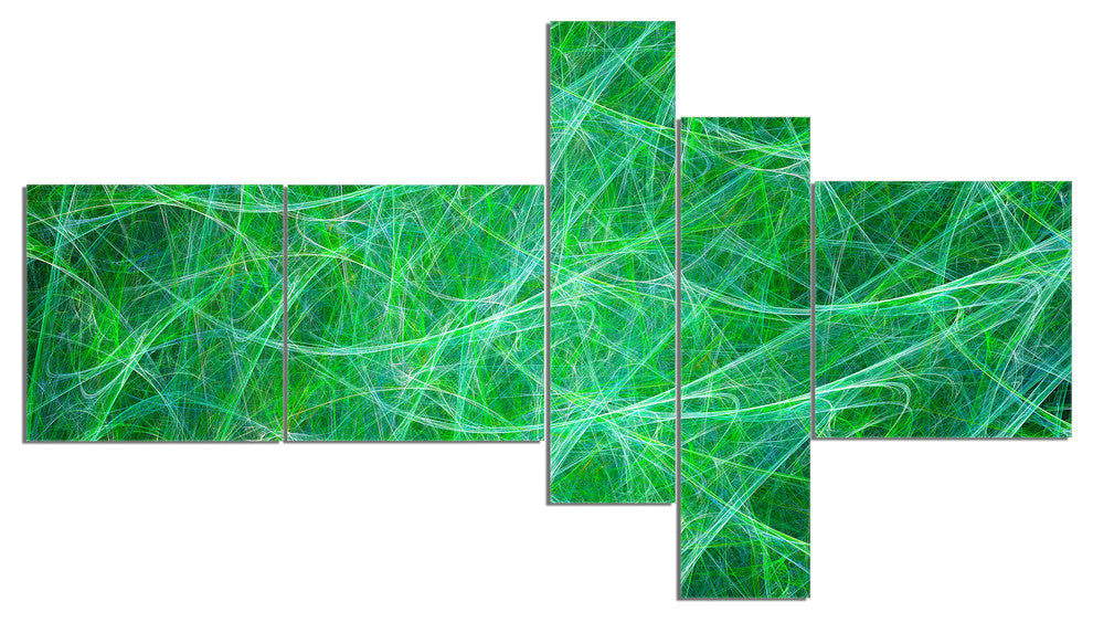 Mystic Green Fractal Veins, Abstract Canvas Art Print, 60"x32", 5 panels