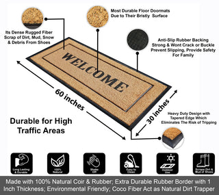 Natural Coir & Rubber Extra Large Doormat 30x60, Picture Frame Welcome