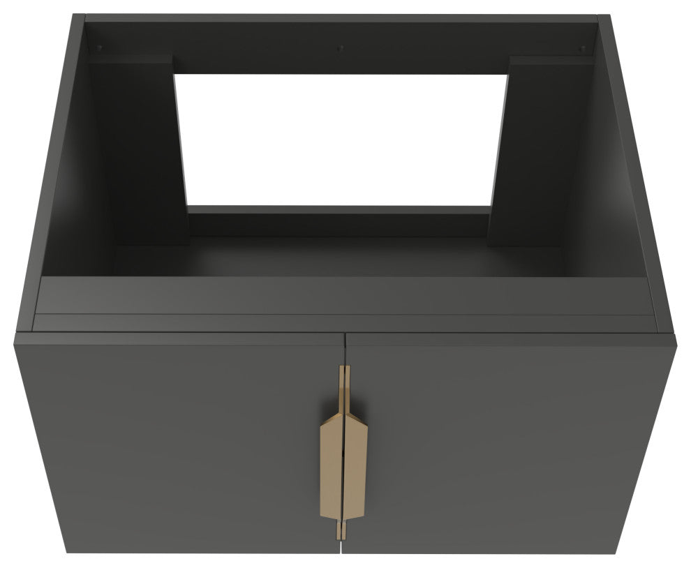 CastelloUSA Alpine 24" Wall Mounted Vanity, Base Only, Black, Gold Handles