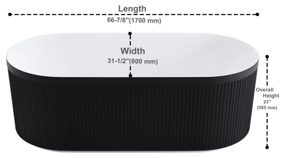 Serenity 67" Fluted Acrylic Soaking Tub, Oval, Matte Black