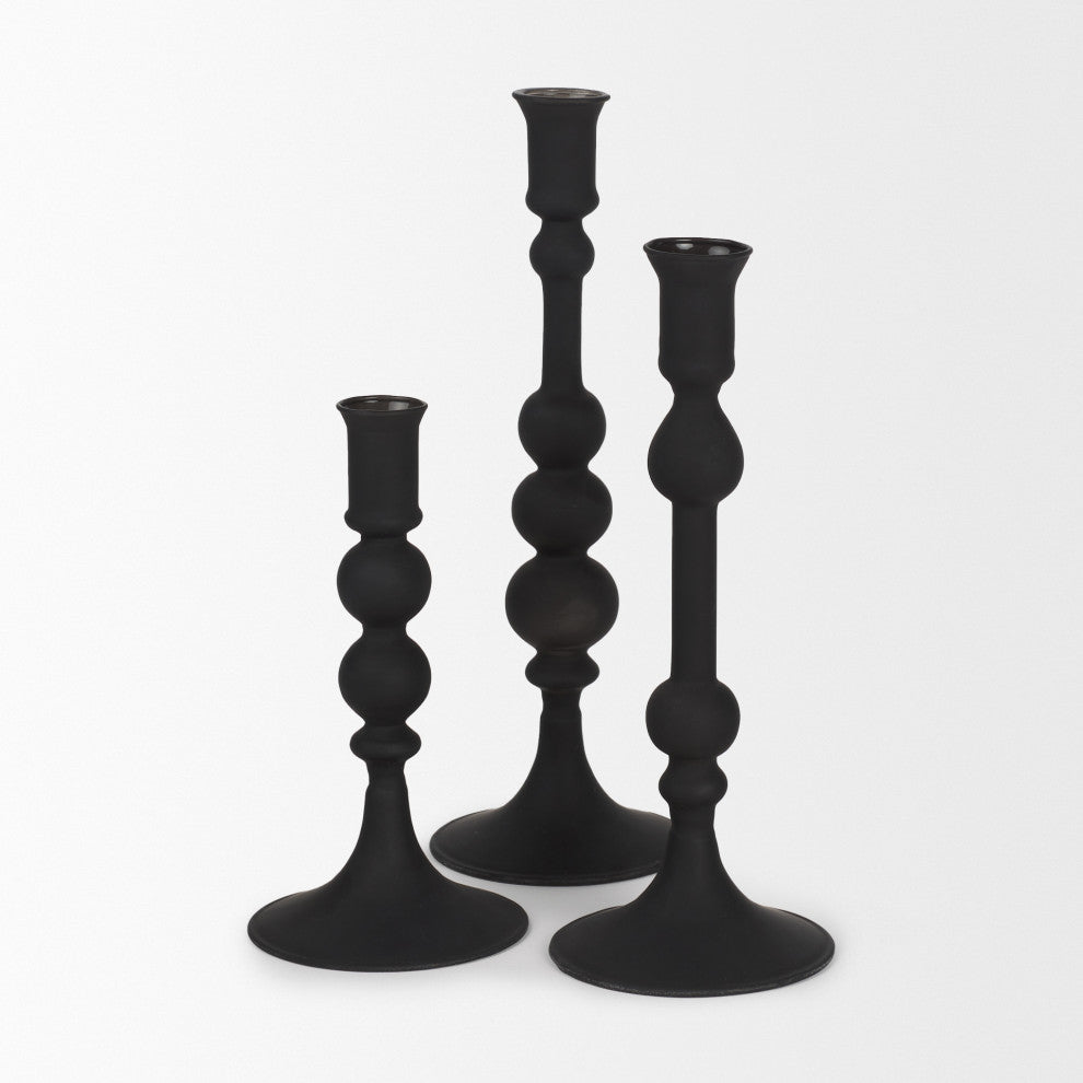Haute Large Matte Black Blown Glass Candlestick