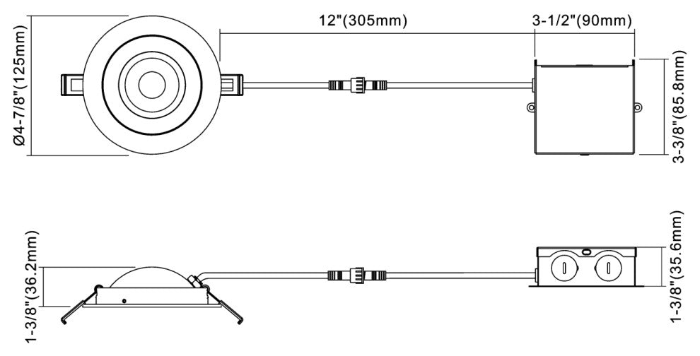 DGF 4" Selectable Canless Floating Gimbal LED Recessed Downlight, Black