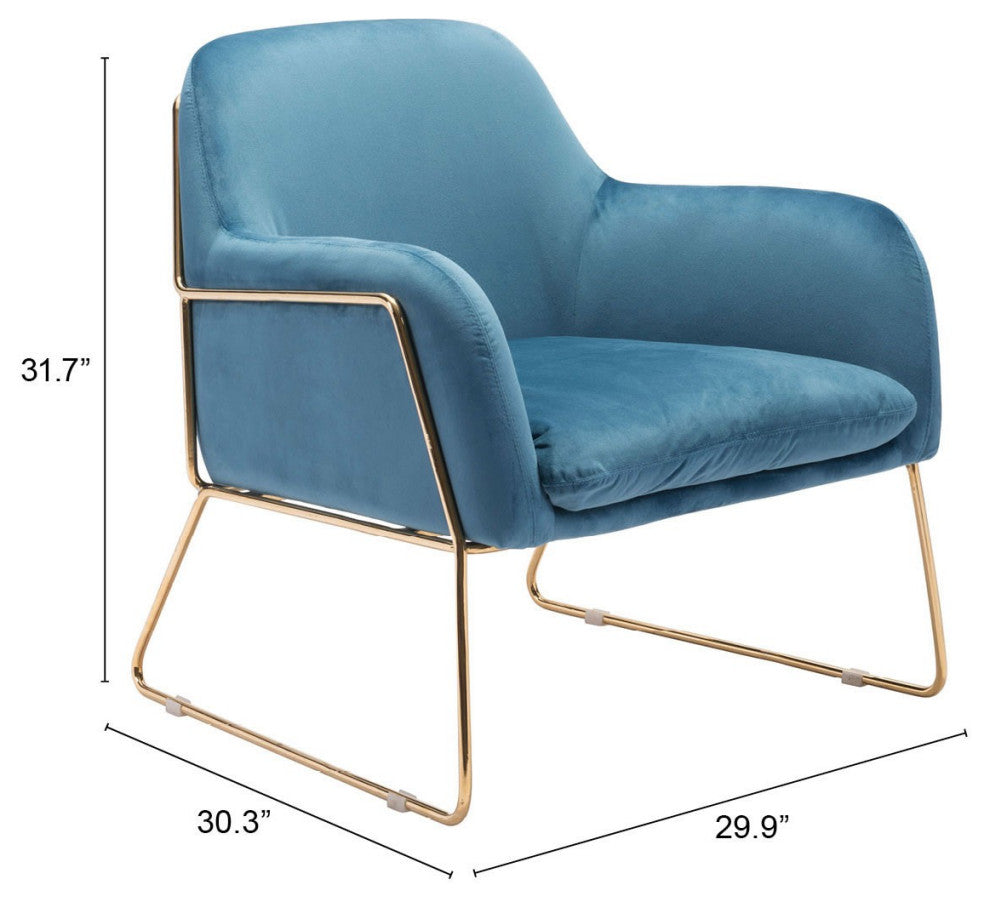Comfy Square Teal Velvet and Gold Accent Arm Chair
