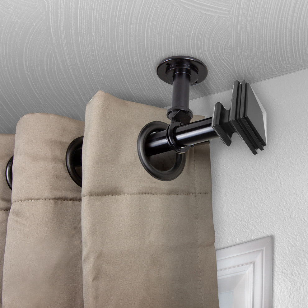 Pedestal Ceiling 1" Curtain Rod/Room Divider, Black, 28-48"