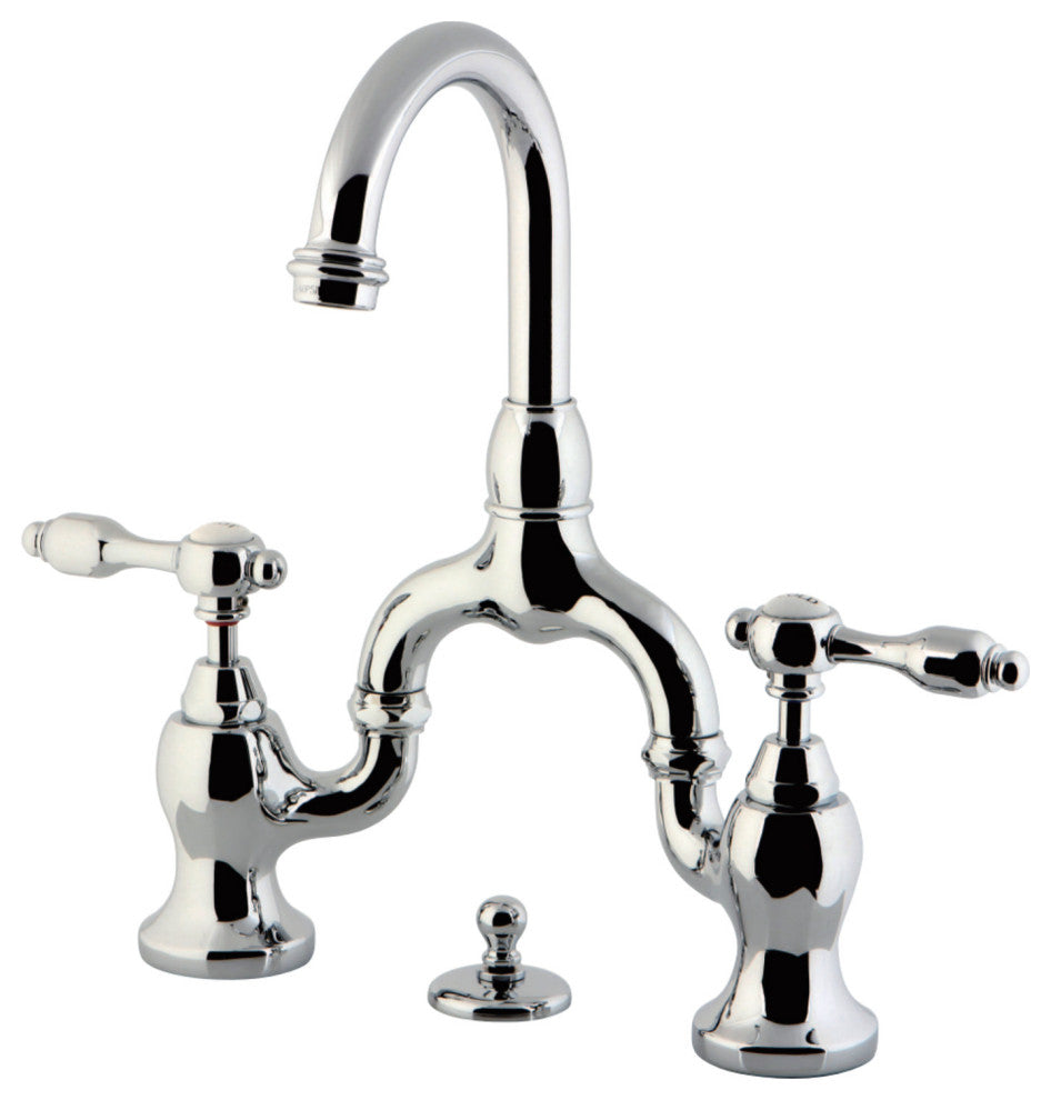 Kingston Brass Bridge Bathroom Faucet With Brass Pop-Up, Polished Chrome