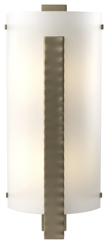 Forged Vertical Bar Sconce, Soft Gold Finish, White Art Glass