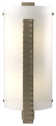 Forged Vertical Bar Sconce, Soft Gold Finish, White Art Glass