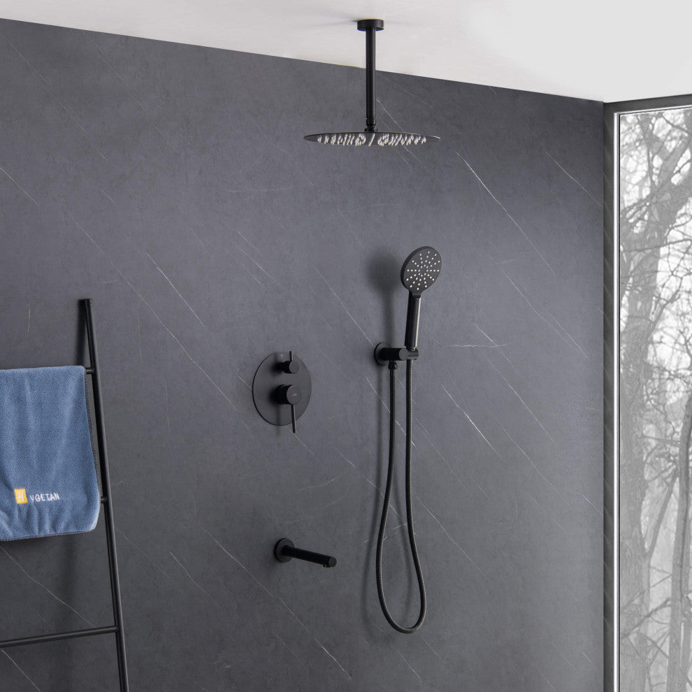 Ceiling Mounted 3-Function Shower System, Rough, Valve, Matte Black