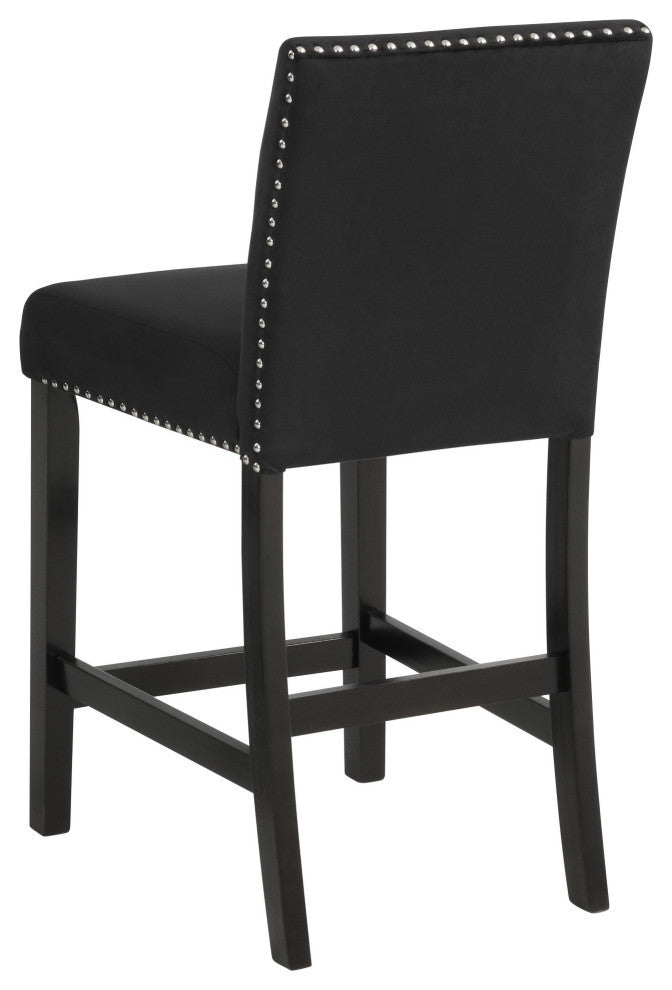 Kate 40 Inch Wooden Counter Height Chair with Velvet Seat, Set of 2, Black