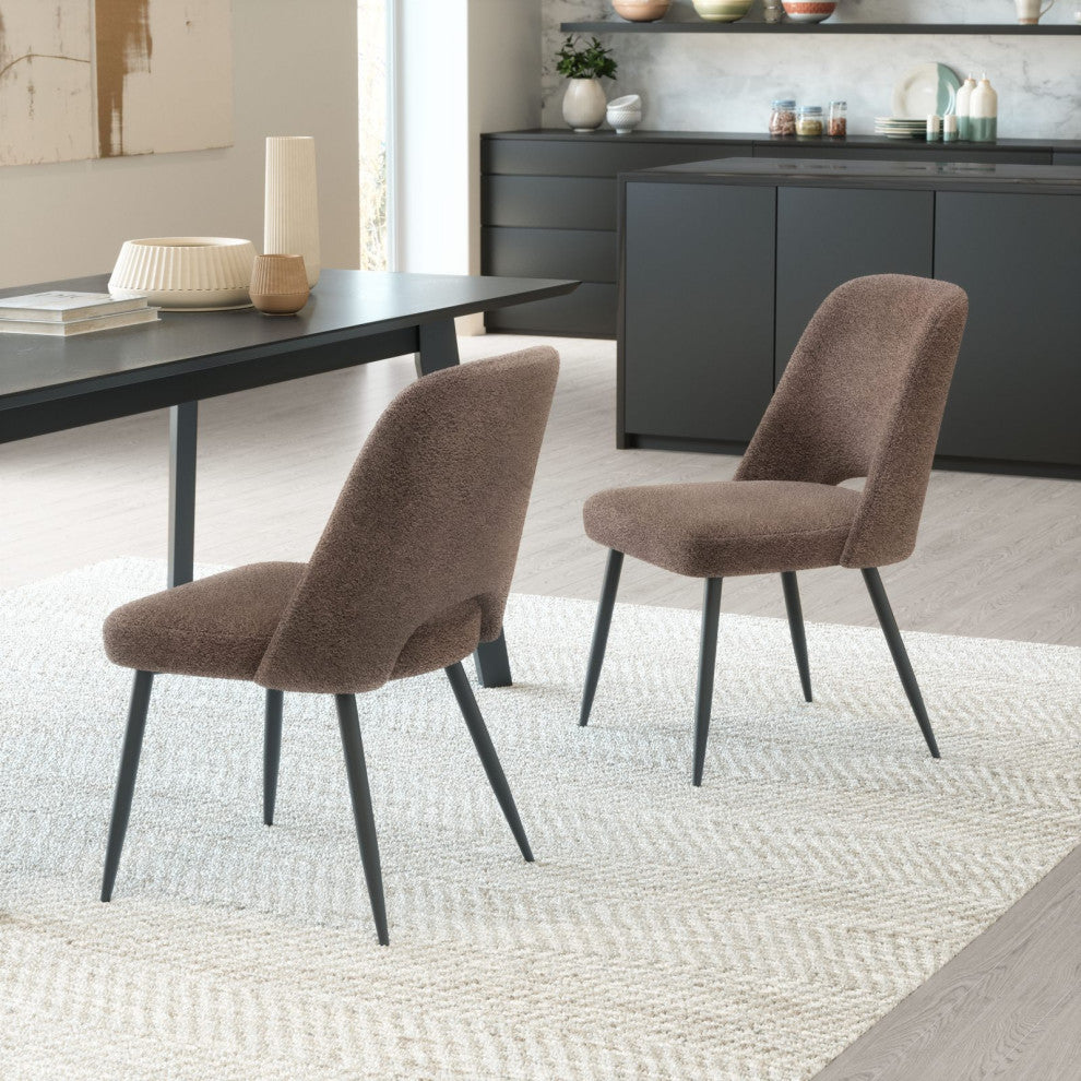 Dining Chair, Set of 2, Steel Metal, Fabric, Brown, Black, Kitchen Cafe Bistro