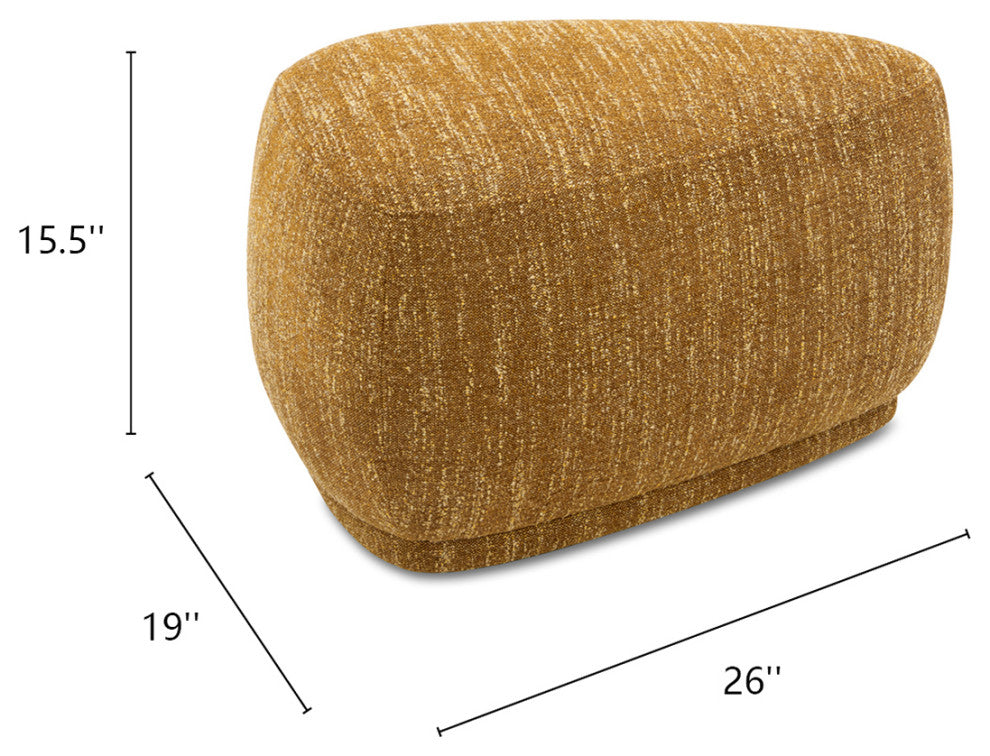 Pebble 26" Rounded Triangle Cocktail Ottoman, Mustard Yellow Tweed