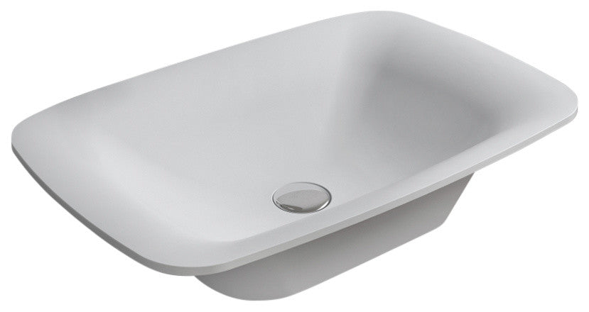 Polystone Rectangular Vessel Bathroom Sink, Matte White, No Faucet