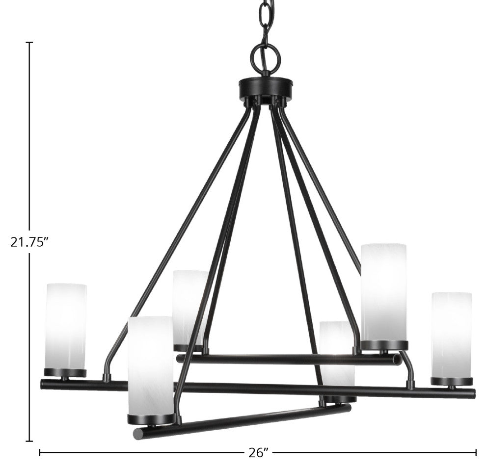 Trinity 6 Light Chandelier Shown, Matte Black Finish, 2.5" White Marble Glass