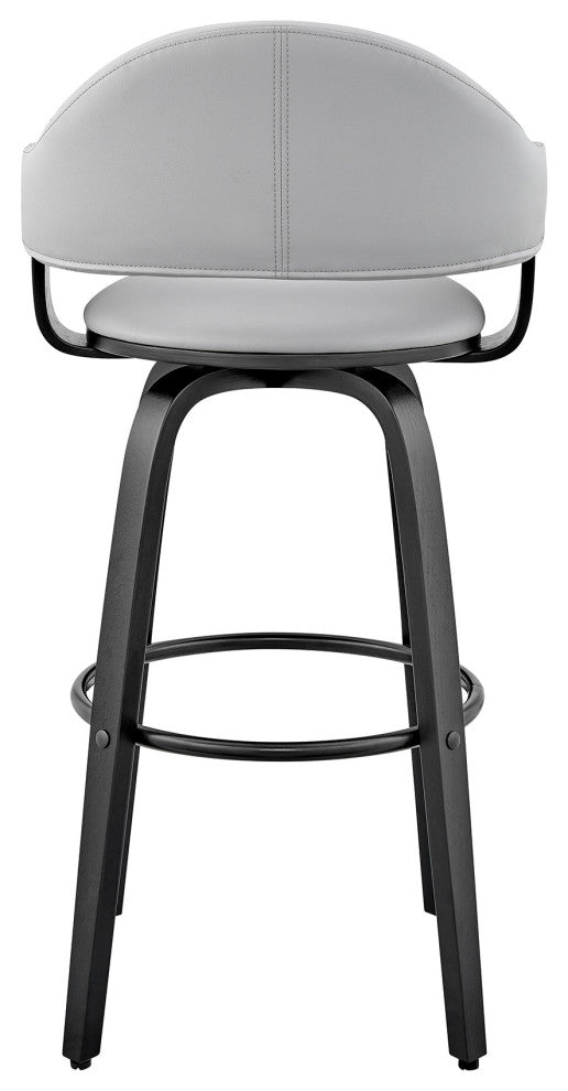Daxton Faux Leather and Wood Bar Stool, Gray and Black, 26"