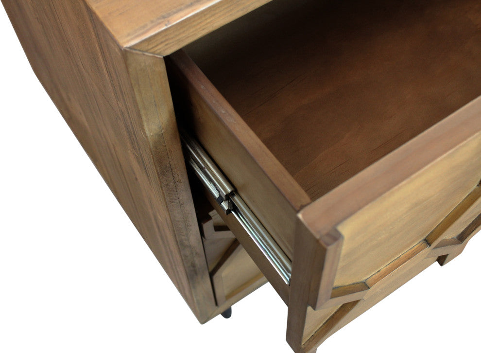 Samara 2-Drawer Recycled Pine Wood Nightstand, Natural Finish