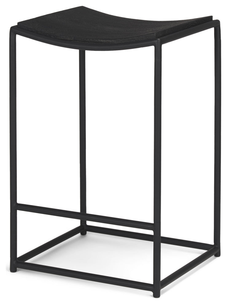 Taniel Textured Black Wood With Black Metal Counter Stool
