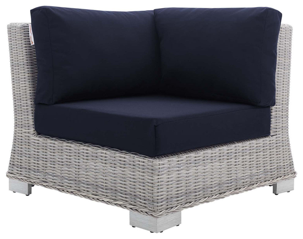Lounge Sectional Sofa Chair Table Set, Rattan, Gray Blue Navy, Outdoor
