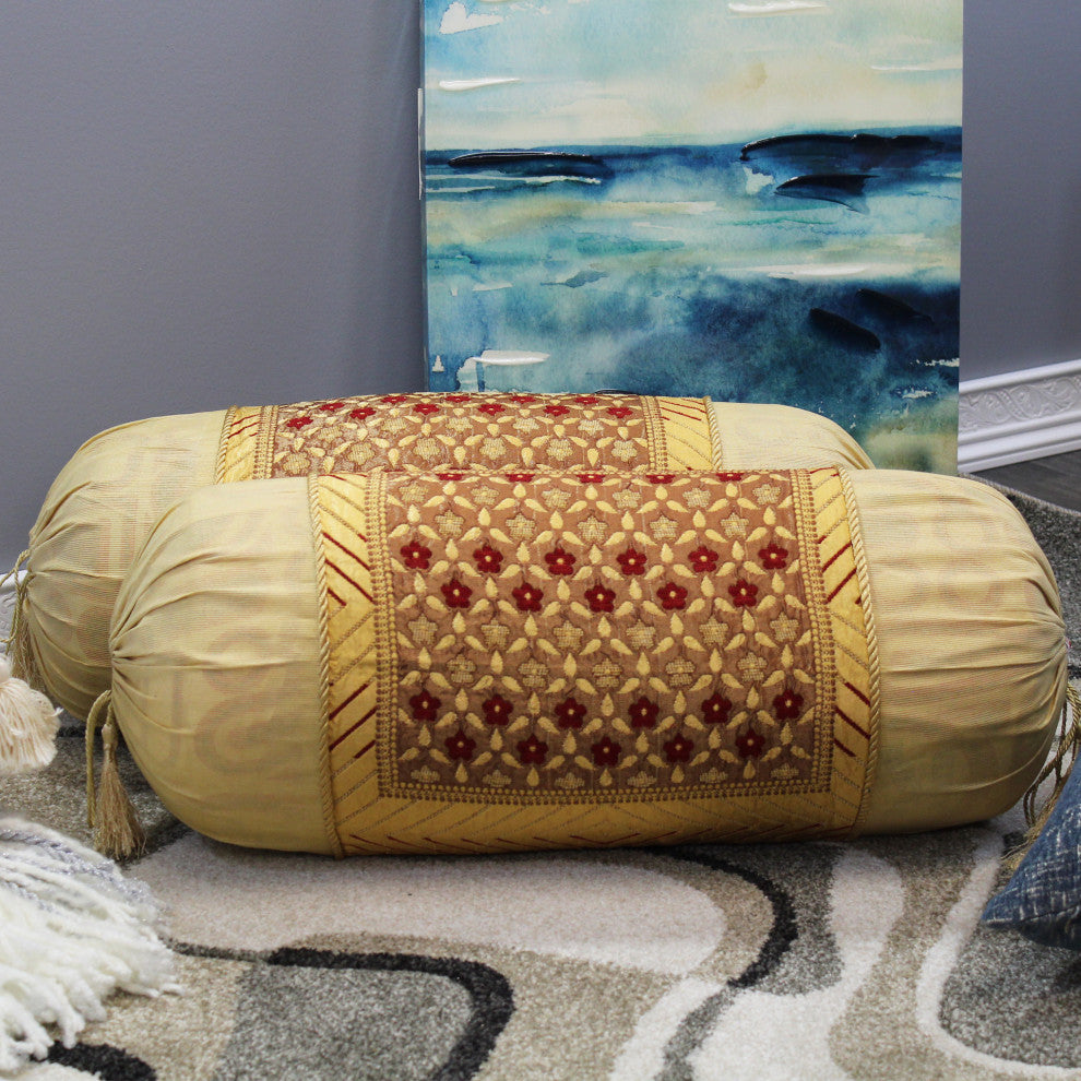 Natural Geo Yellow/Gold Gao Takiya Bolster Pillow, Set of 2