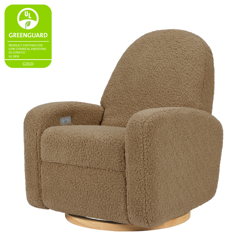 Nami Electronic Recliner and Swivel Glider Recliner, Boucle With USB port, Cortado Shearling With Light Wood Base