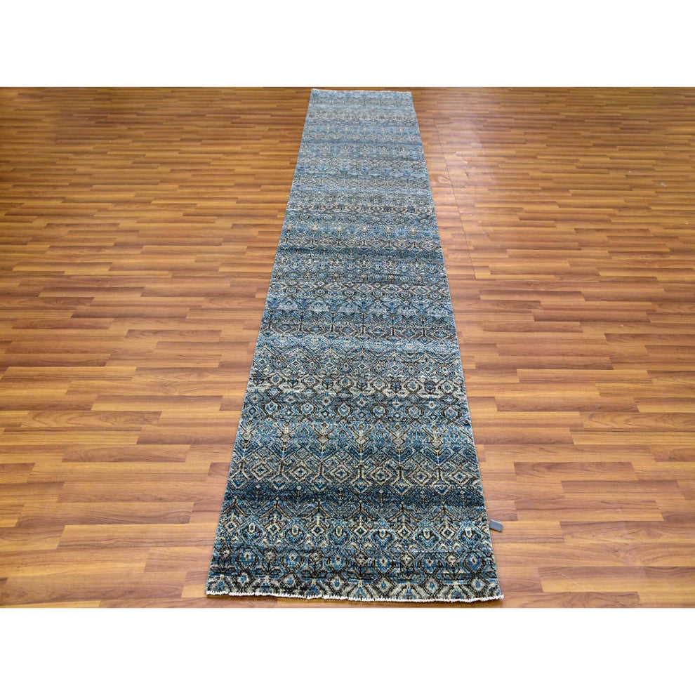 Yale Blue Kohinoor Herat Design 100% Wool Hand Knotted Runner Rug 2'6"x12'