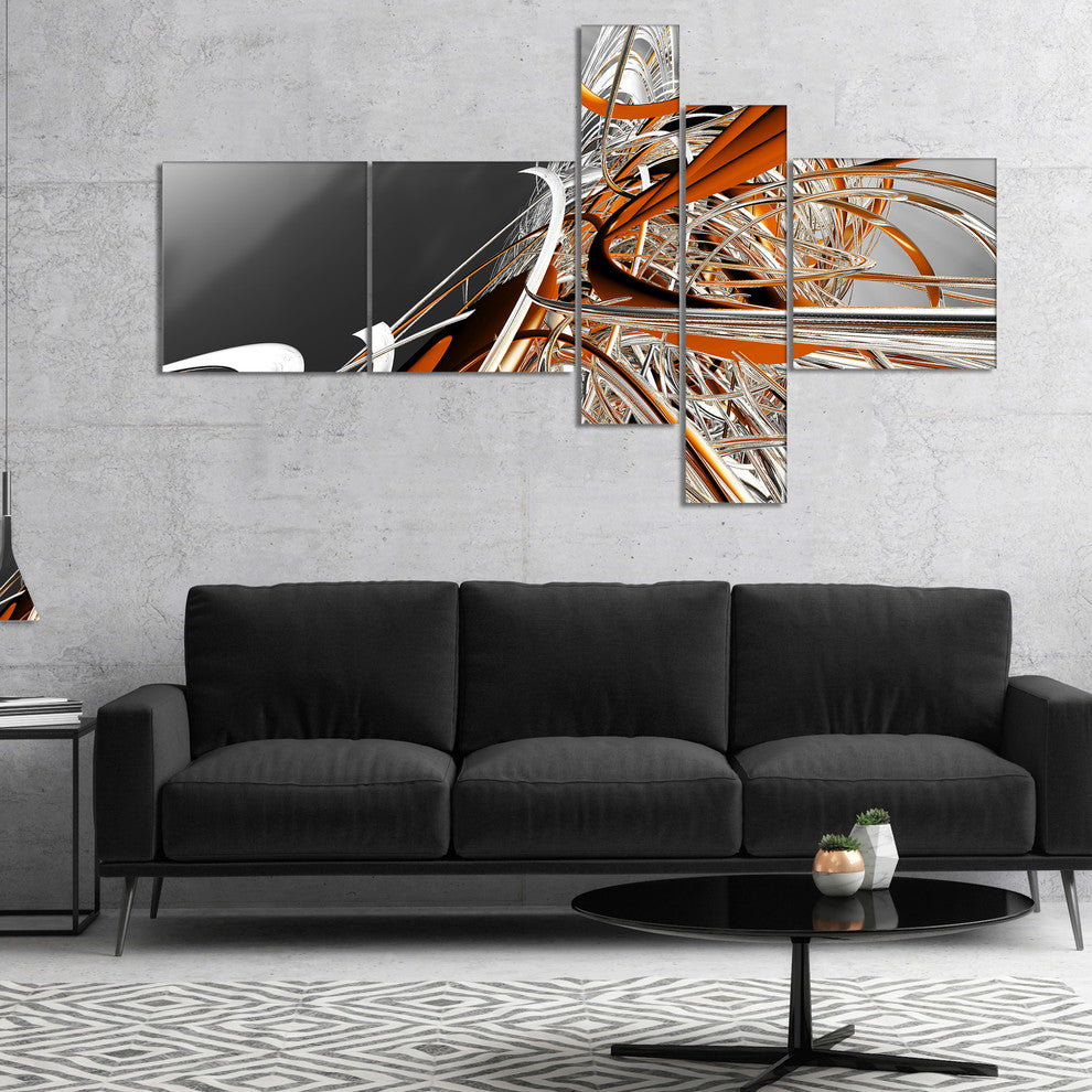 Fractal Red N White Connected Stripes, Canvas Art Print, 60"x32", 5 panels