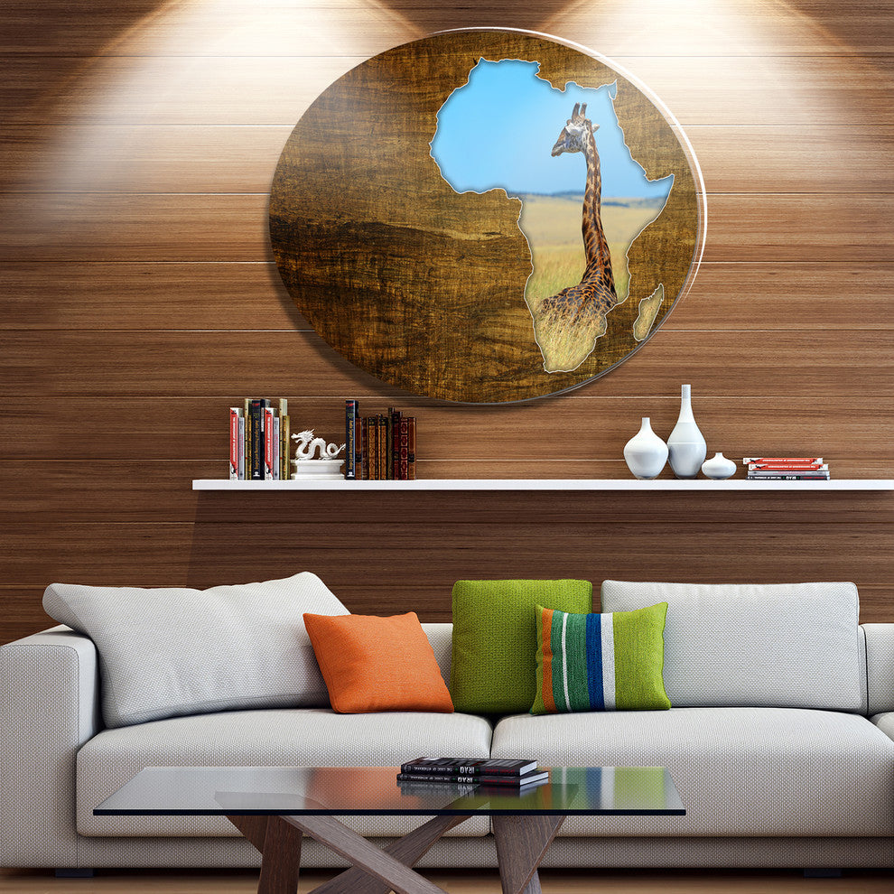 Africa Wildlife Map Design, Round Wall Art, 11"