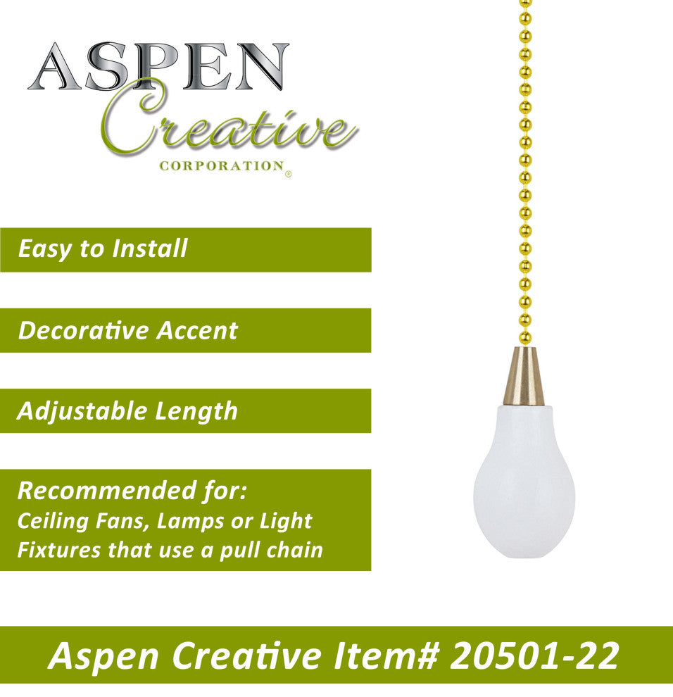 Aspen Creative 20501-X, 12" Wooden Knob Pull Chain with Metal Top, White, Set of