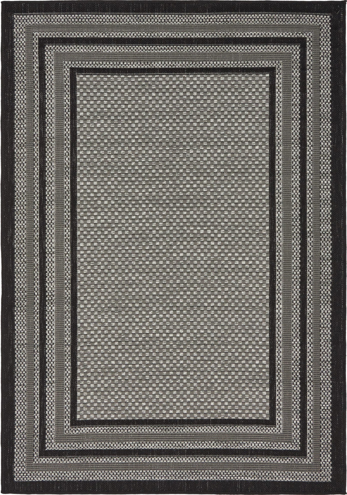 Unique Loom Gray/Multi Border Outdoor 4'x6' Area Rug