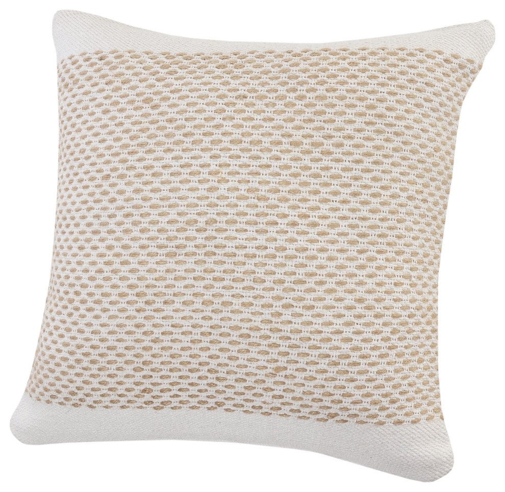 Ivory and Jute Interwoven Bordered Throw Pillow