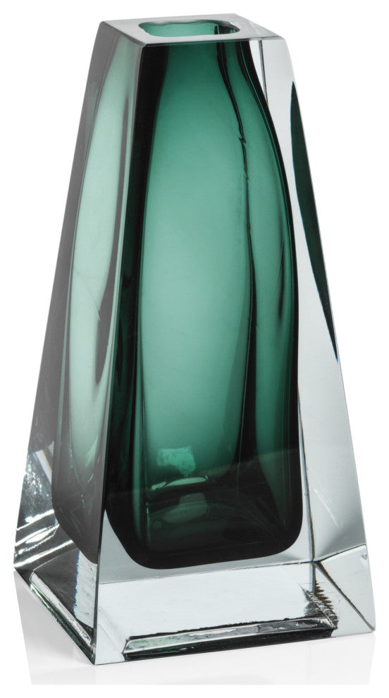 Carrara Polished Green Glass Vase, 3"x3"x6"