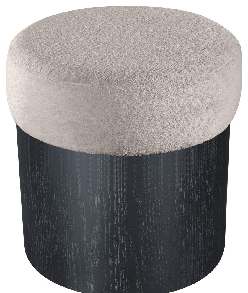 Nimes Upholstered Ottoman, Beige, Velour Fur, Black Finish
