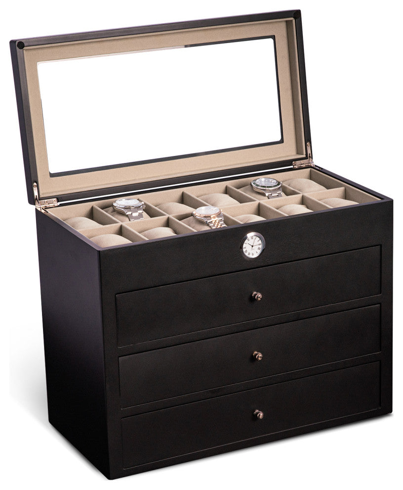 All With Time Watch Box, 48 Watch Slots, Black Wood