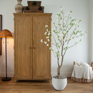 Tree placed in a room with decor; lifestyle context.
