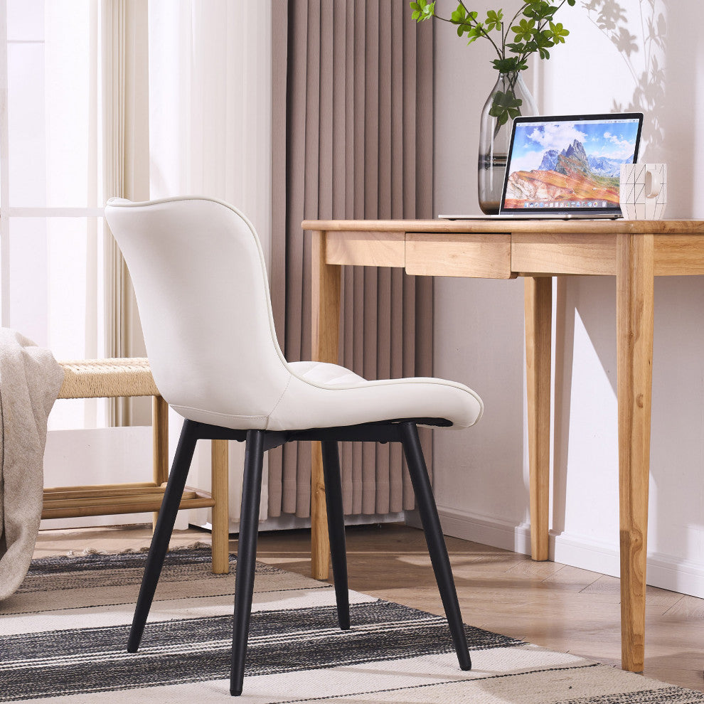 Younike Faux Leather Dining Chair, Diamond Pattern Set of 2, White