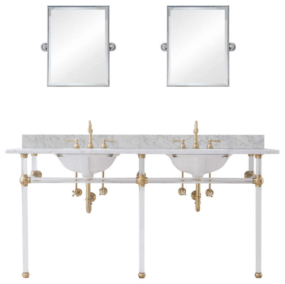 Embassy 72" Double Wash Stand, P-Trap, Countertop With Basin, Faucet, Mirror