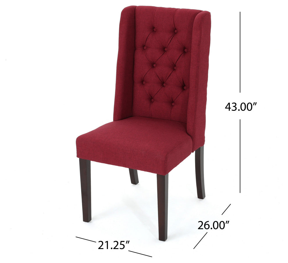 GDF Studio Blaine Tufted Wing Back Dining Chairs, Set of 2, Deep Red, Fabric